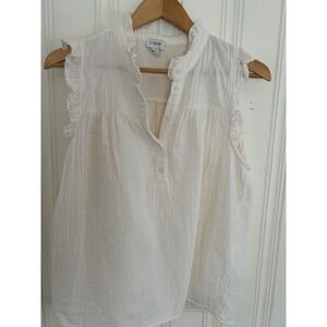 J. Crew Women Ivory Cream Gauze Ruffle Sleeveless Cotton Top Size M Boho Cottage